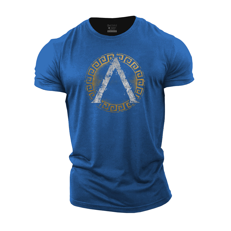 Greece Fretwork Totem Spartan Shield Cotton T-Shirt