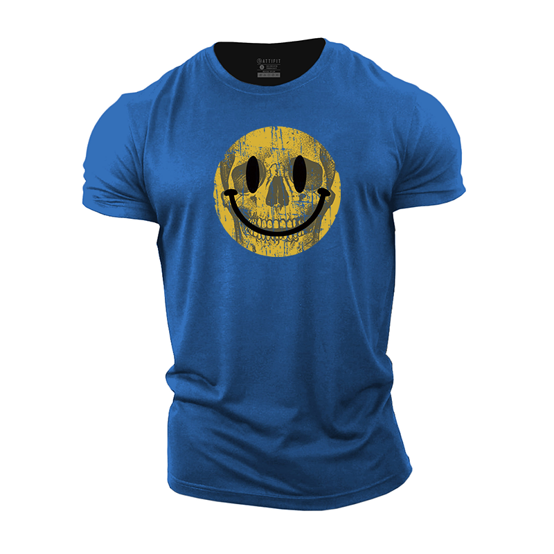 Yellow Skull Smiley Face Cotton T-Shirt