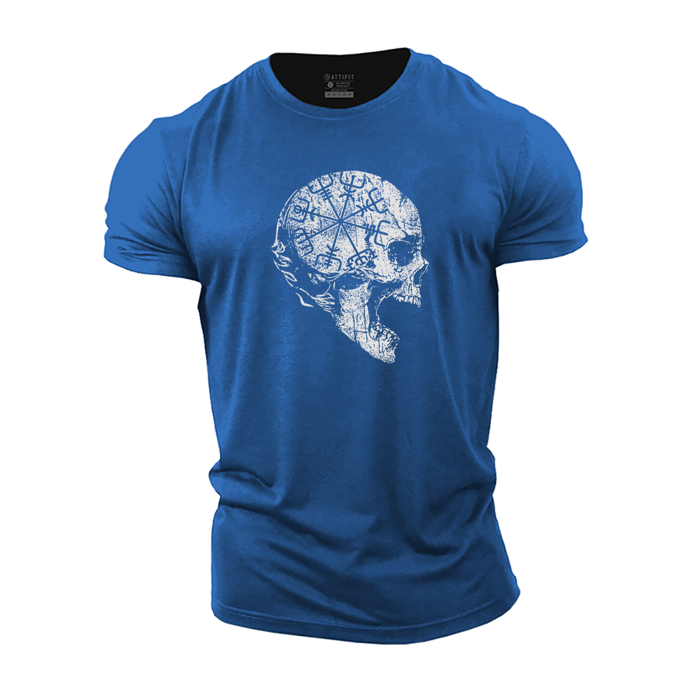 Viking Compass Skull Cotton T-Shirt