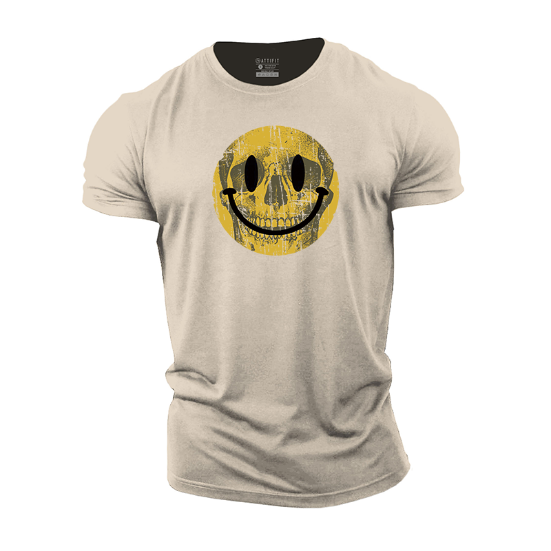 Yellow Skull Smiley Face Cotton T-Shirt