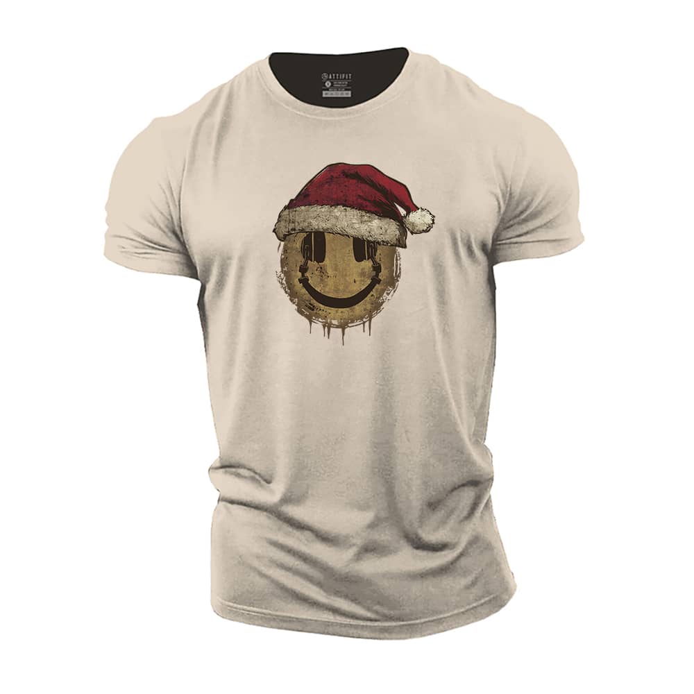 Christmas Headphones Smiley Cotton T-Shirt