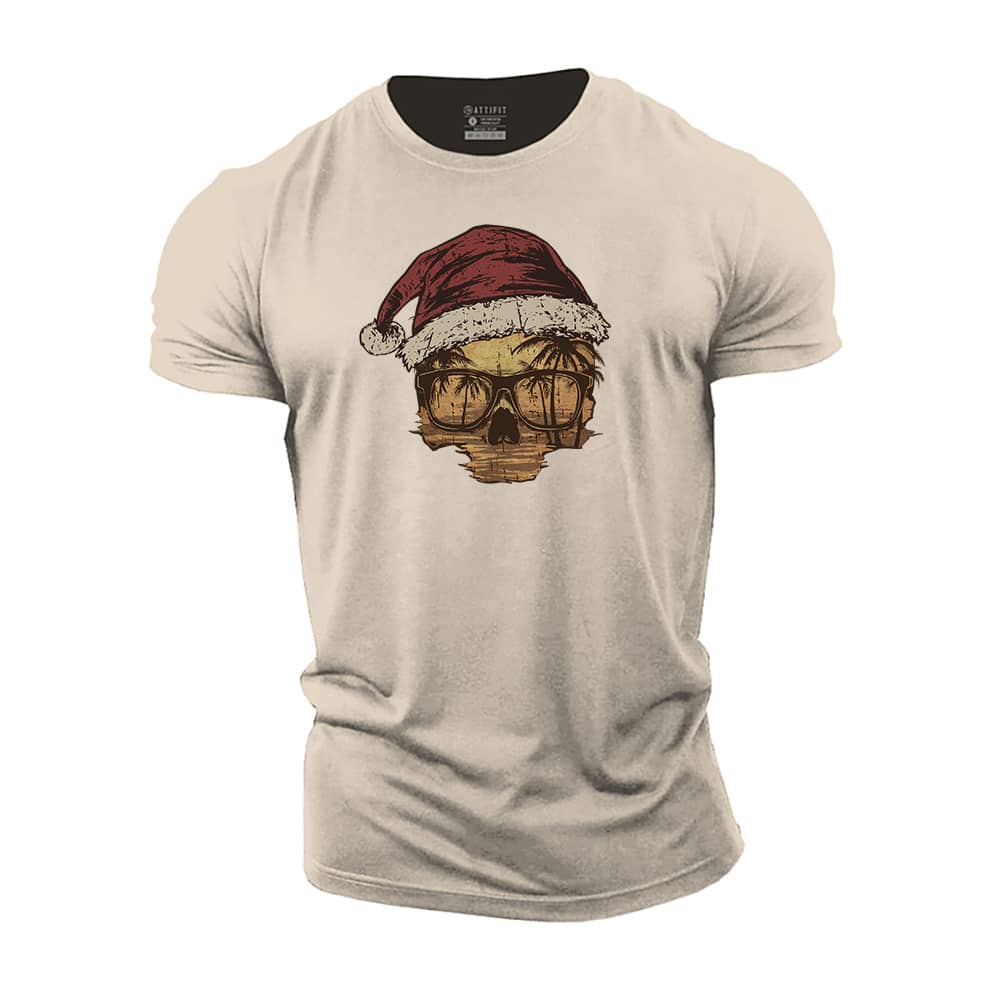 Christmas Sunset Skull Cotton T-Shirt