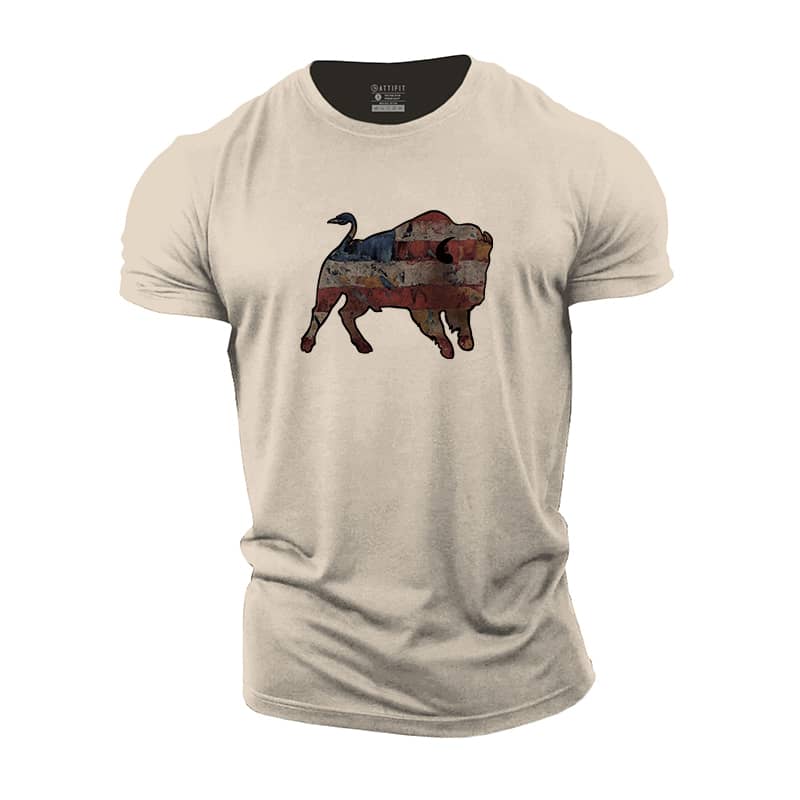 Striped Bison Cotton T-Shirt