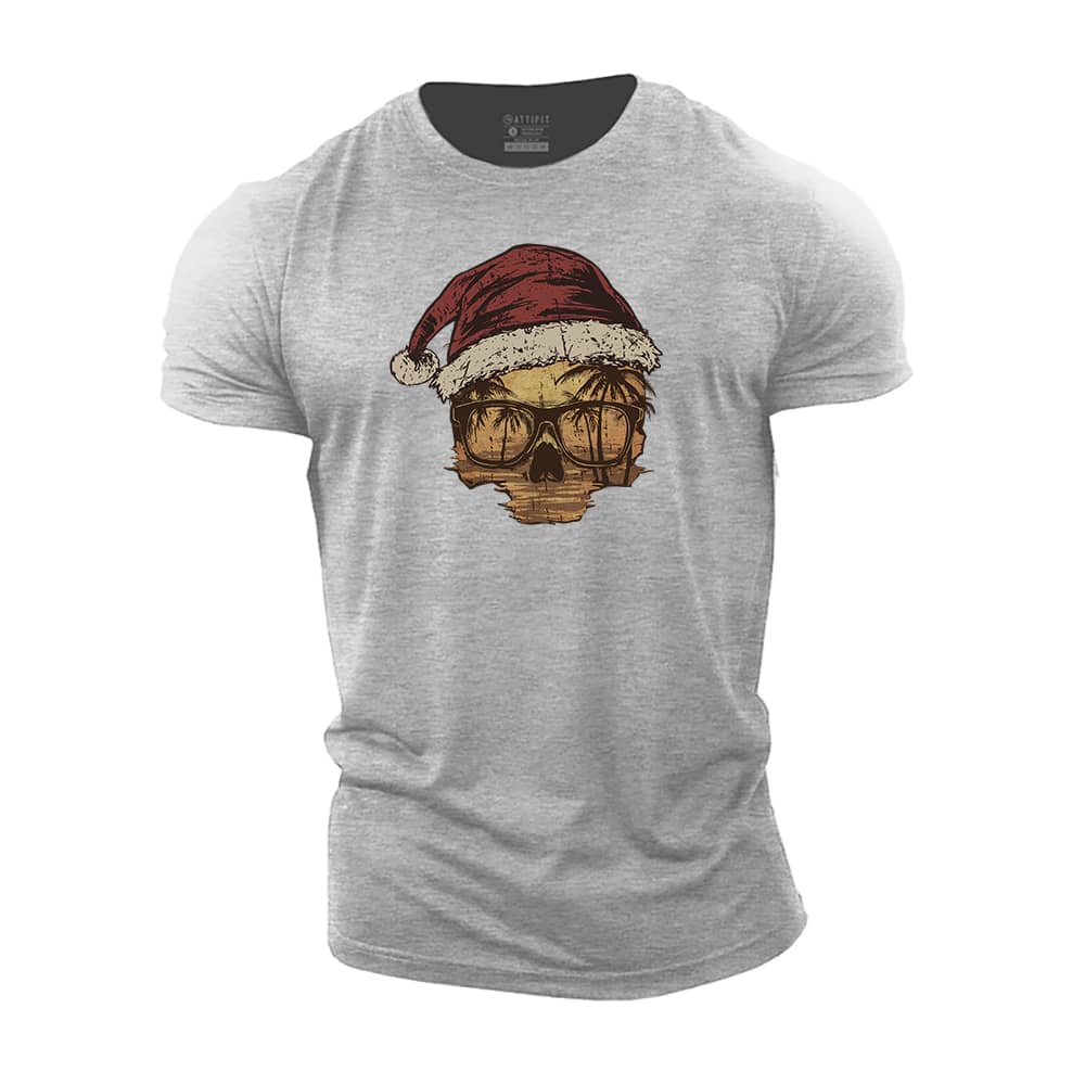 Christmas Sunset Skull Cotton T-Shirt