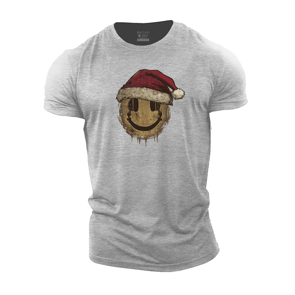 Christmas Headphones Smiley Cotton T-Shirt