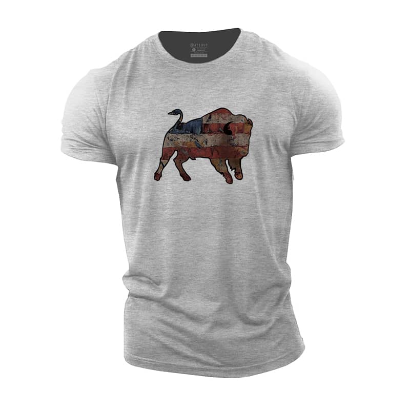 Striped Bison Cotton T-Shirt