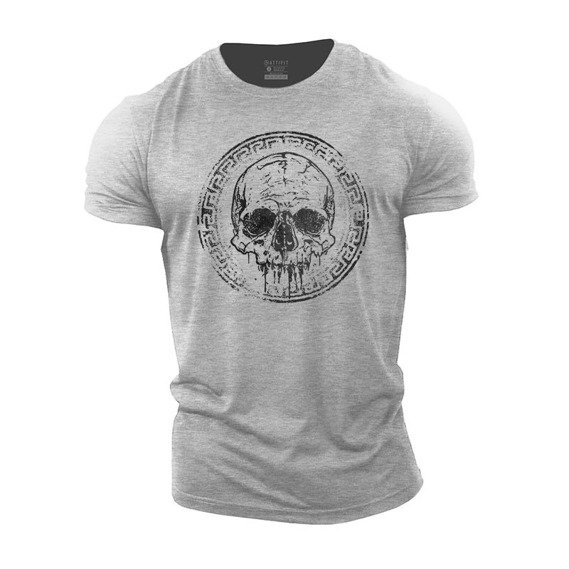 Greece Fretwork Totem Skull Cotton T-Shirt