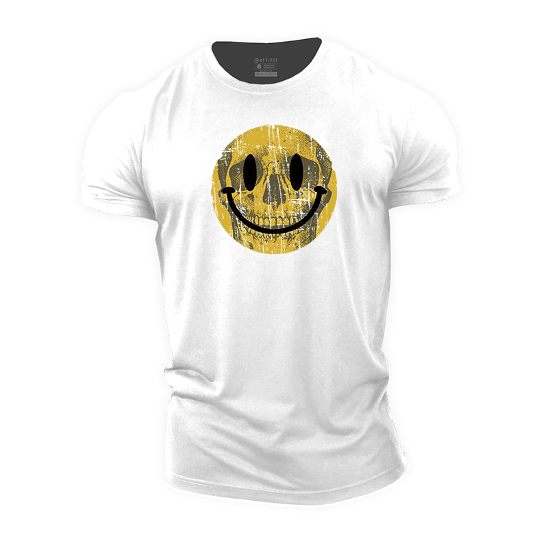 Yellow Skull Smiley Face Cotton T-Shirt