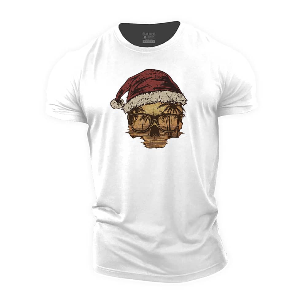 Christmas Sunset Skull Cotton T-Shirt