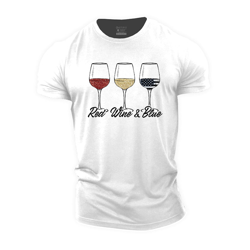 Red Wine Blue Cotton T-shirt