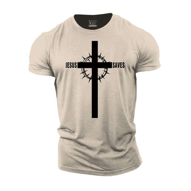 Baumwoll-Jesus Saves Cross-Trainings-T-Shirts