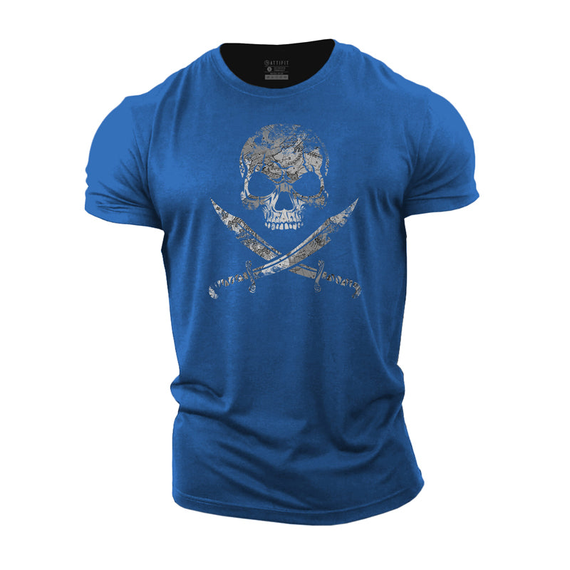 Herren-Fitness-T-Shirts mit Karten- und Totenkopf-Grafik aus Baumwolle