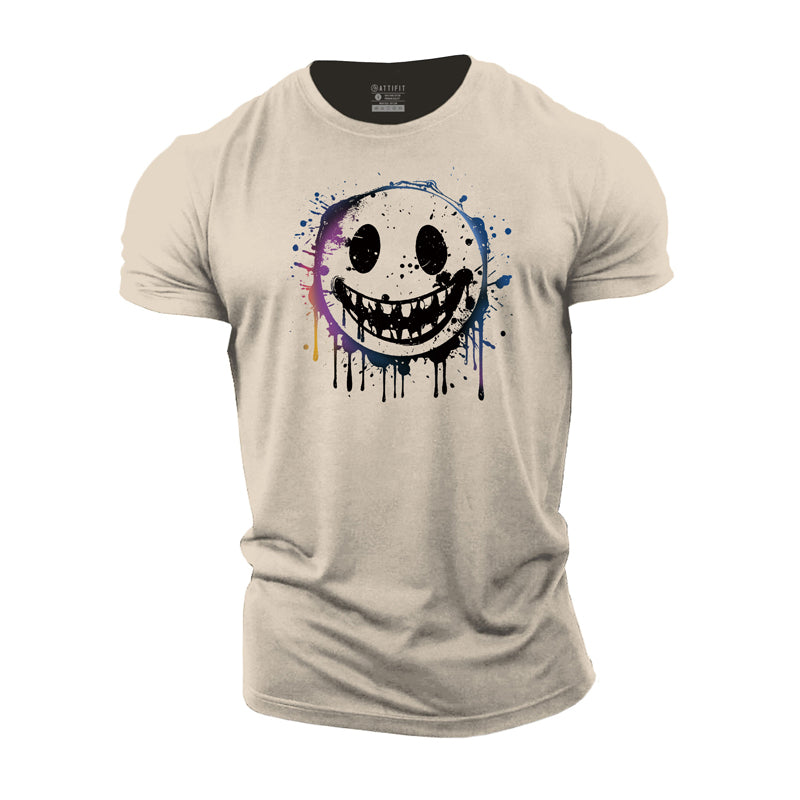 Teddy Bear Graffiti Smile Various Print Mens Trendy Cotton T Shirt Casual  Slightly Stretch Breathable Long Sleeve Top For Outdoor Mens Clothing Gift  For Men, Free Shipping For New Users
