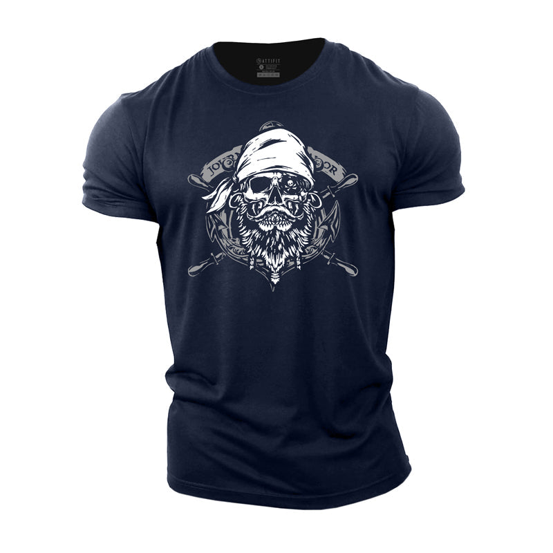 T-shirts en coton avec motif de crâne de pirate pour hommes