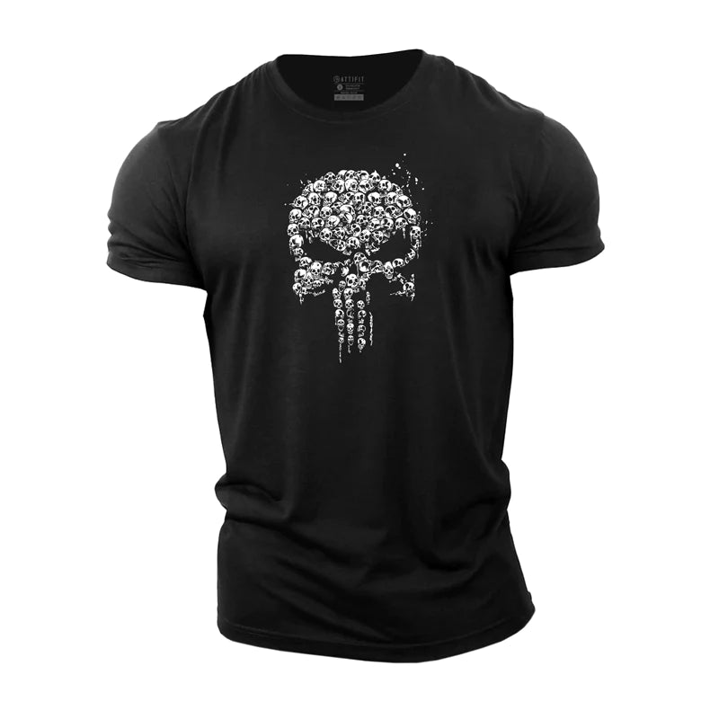 T-shirts de fitness en coton avec motif tête de mort