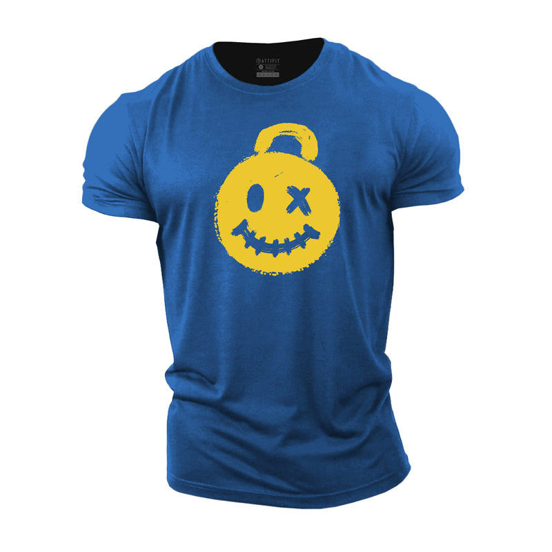 Herren-T-Shirts mit Kettlebell-Smiley-Grafik aus Baumwolle