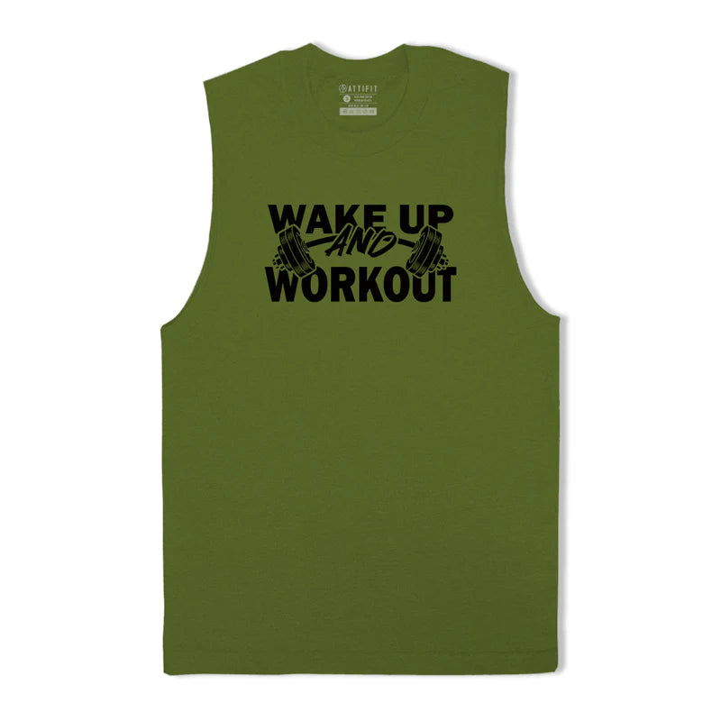 Baumwoll-Tanktop mit Grafik „Wake Up And Workout“.