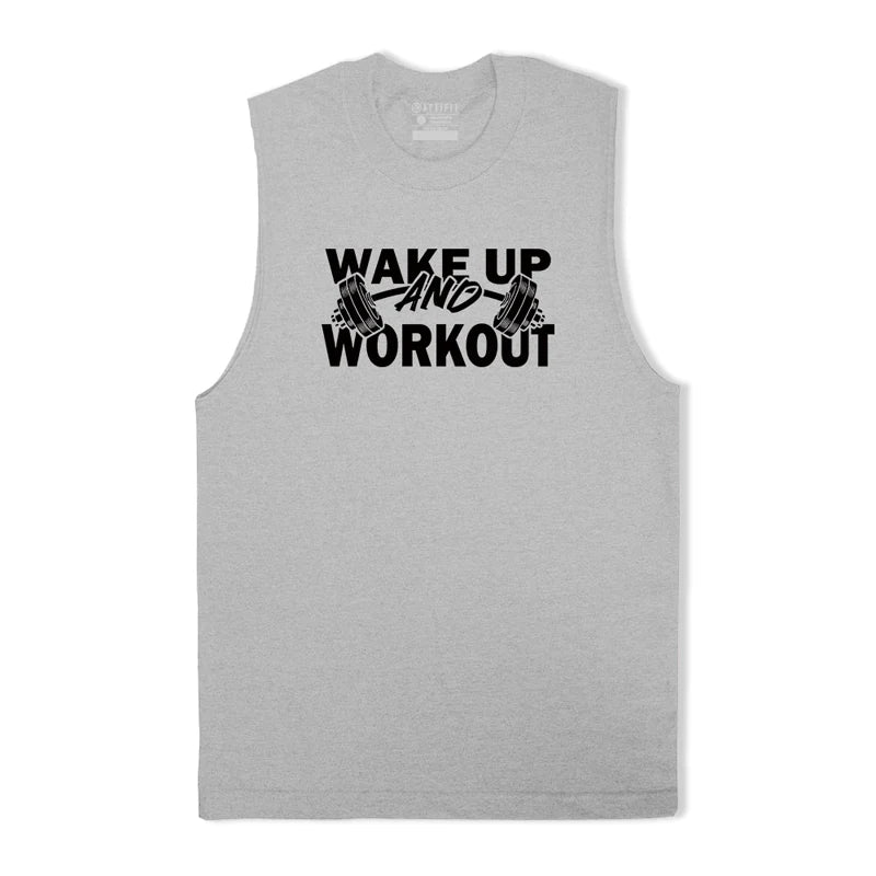 Baumwoll-Tanktop mit Grafik „Wake Up And Workout“.