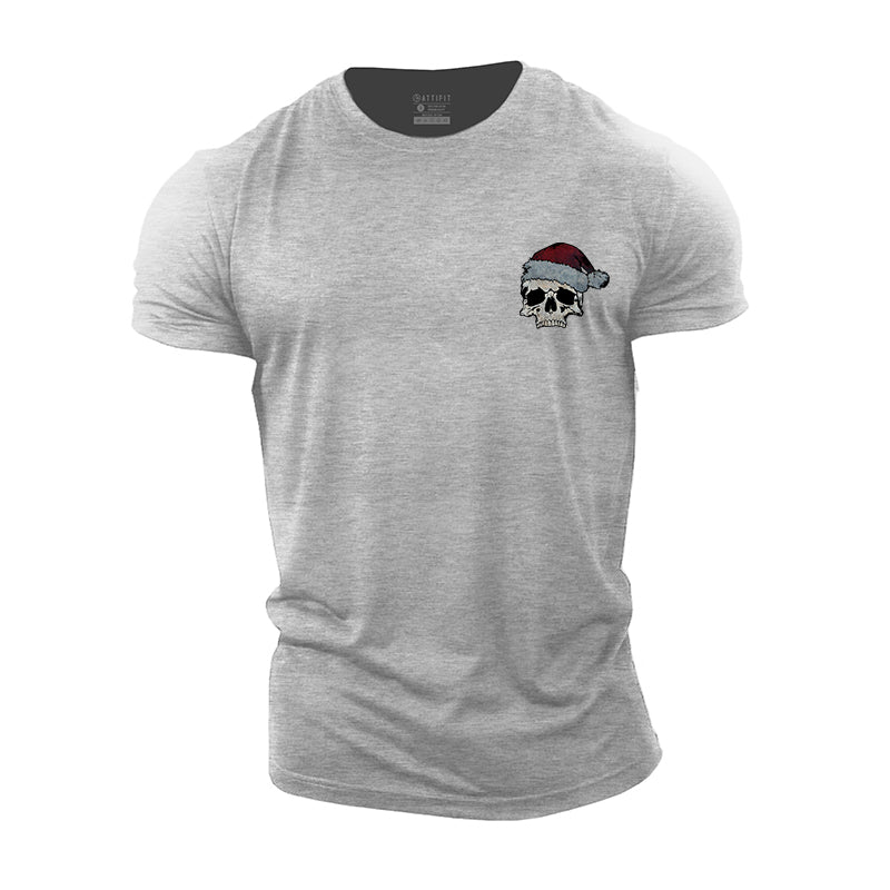 Christmas Hat Skull Cotton T-Shirts